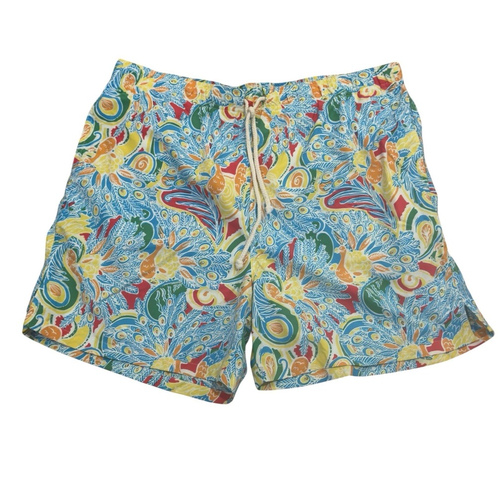 Lilly Pulitzer Mens Size XL Multicolor Peacocks Mesh Lined 6" Swim Trunks Shorts